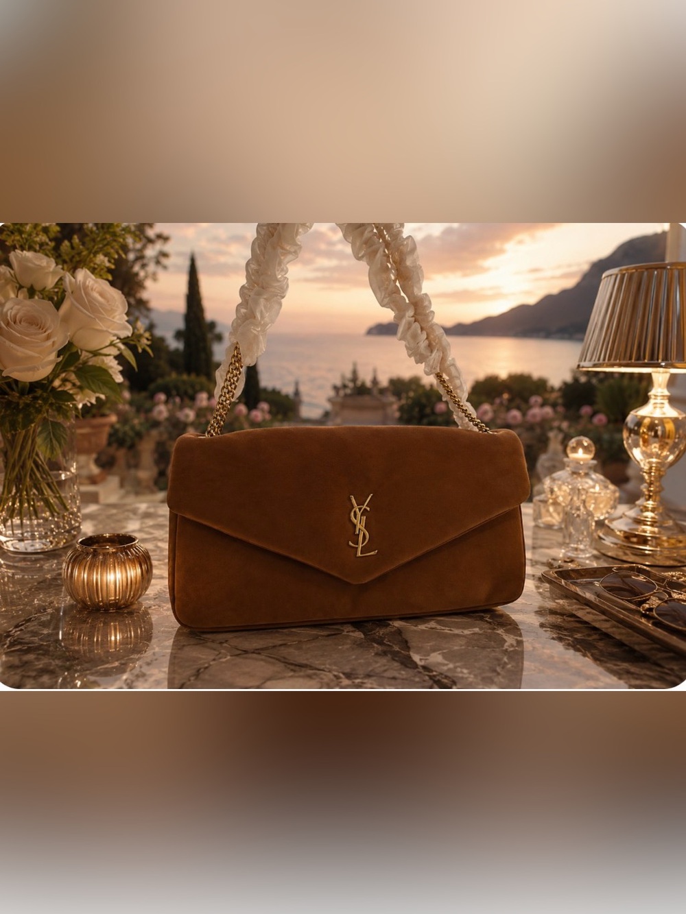 Velvet bag Camel Brown. Desing inspired